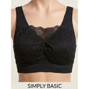 NWT Lace Overlay Seamless Lace Front Bra - Black - Medium - Simply Basic
